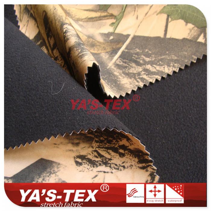 Four-way stretch fabric composite fleece, three-layer composite mountaineering fabric, dead wood green leaf style printing polyester【D1512】