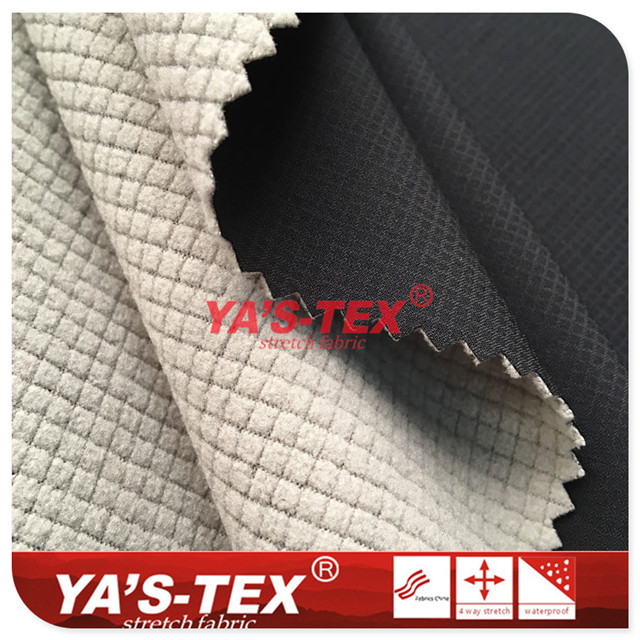 Polyester embossed lattice four-way elastic composite lattice (pumping) fleece【YSF013】