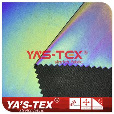 Polyester warp knitted fabric with colorful reflective PU, functional stretch sportswear fabric【YSG006】 Polyester warp knitted fabric with colorful reflective PU, functional stretch sportswear fabric【YSG006】